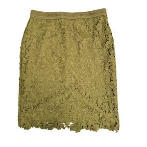Ann Taylor Women's Green Floral Lace Overlay Skirt Size 8